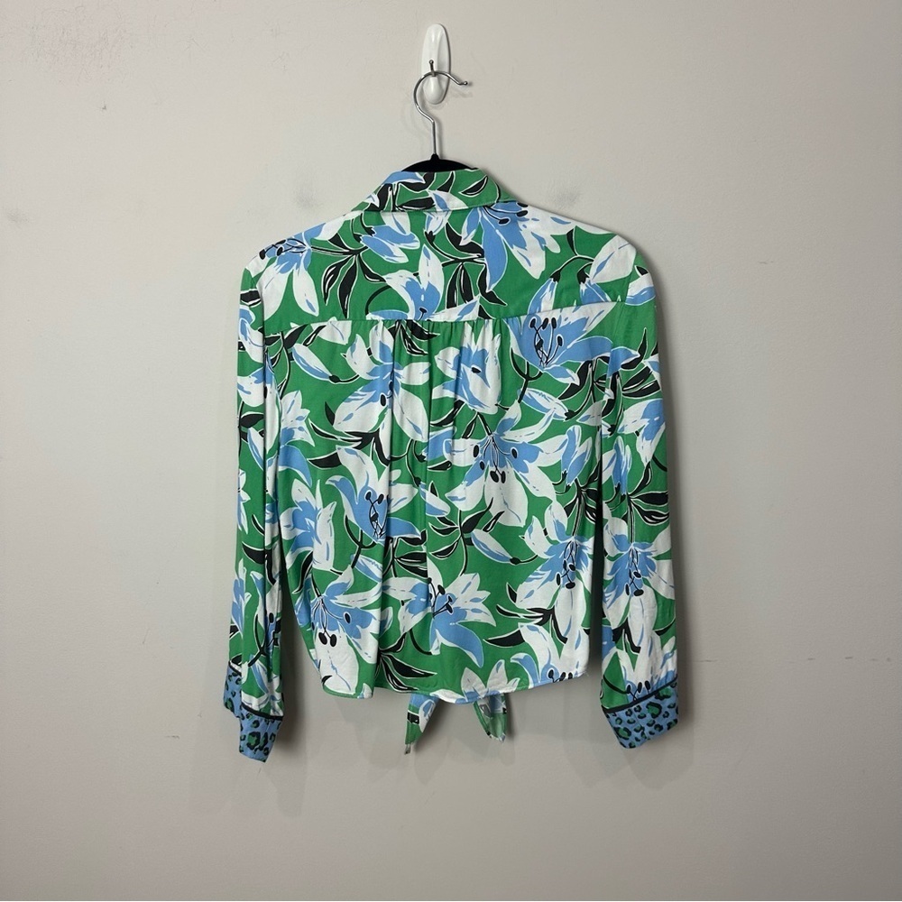 Anthropologie Maeve Matching Set Shirt Pants Floral Animal Print Green Blue - Picture 7 of 12